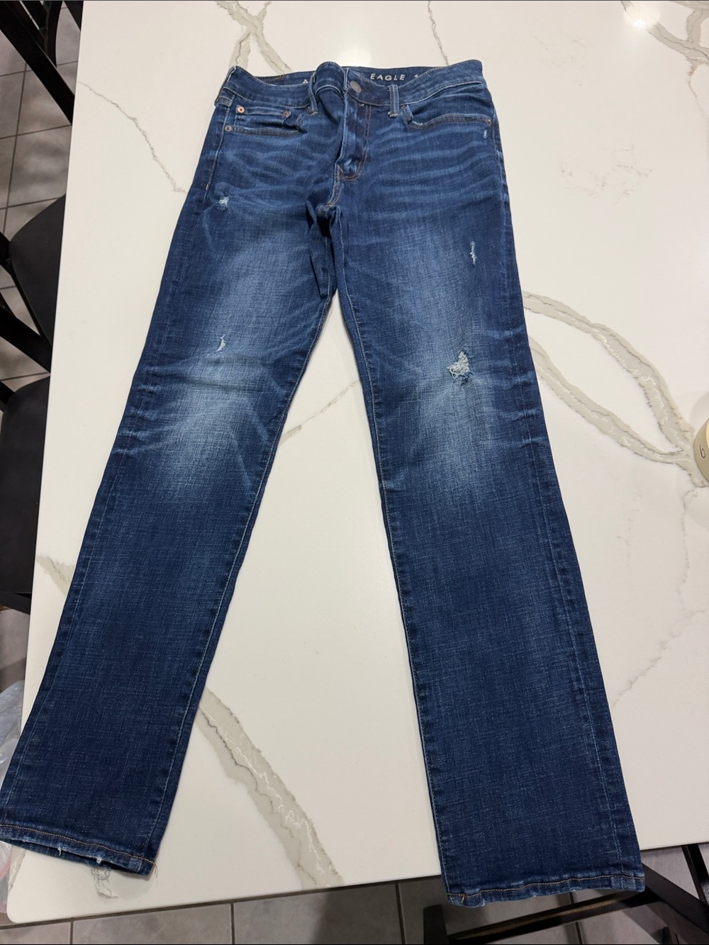 American Eagle Outfitters Distressed Dark Blue Straight Jeans